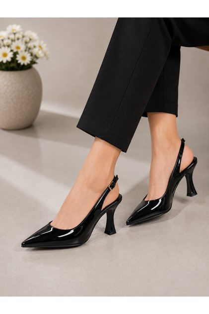 Women's Patent Leather Open-Back Comfortable Sole Sitiletto Heel Shoes