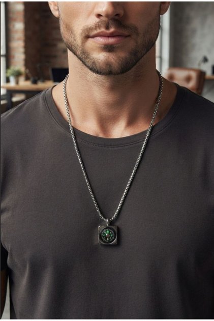 Men's Steel Compass Necklace