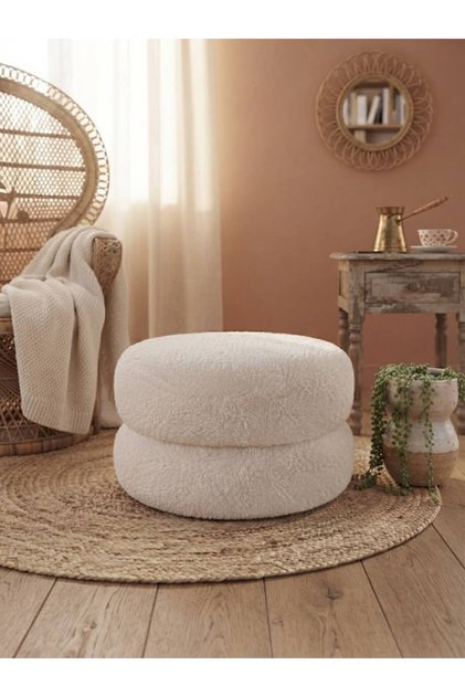 Duo Puf – Teddy Dokulu Yuvarlak Puf