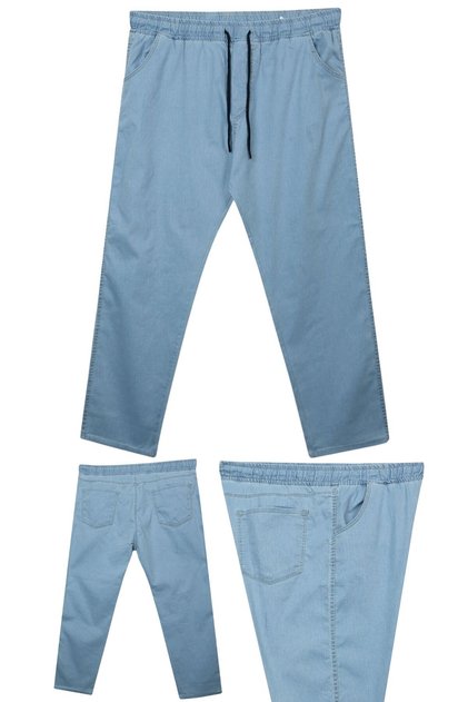 Men's Large Size Suitable for 100-180 kg Lace-Up Lycra Tube Leg Jeans Light Blue