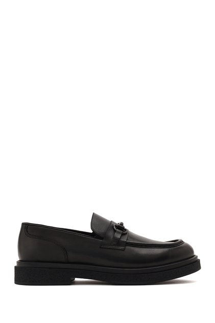 Men's Black Buckle Leather Casual Loafer Wm820009Dv