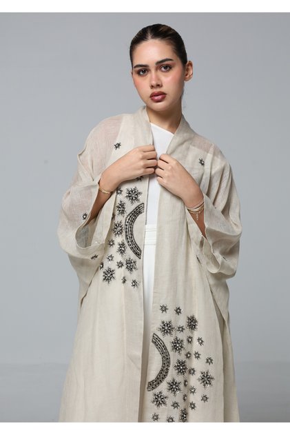 Bisht Soraya | Multi-Color Luxury & Elegance Embroidered - XL - Beige