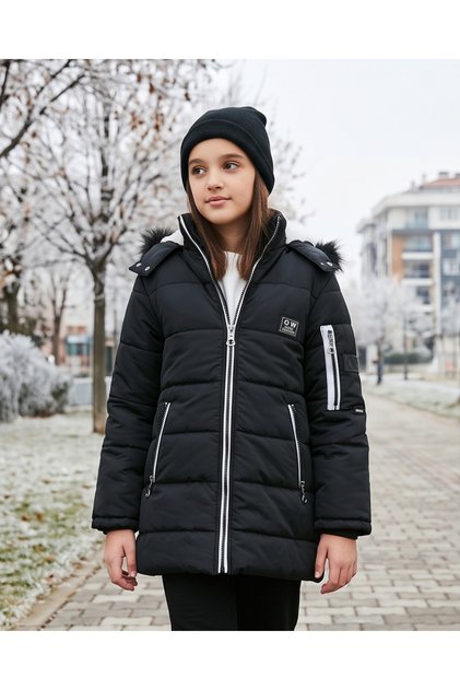 Faux Fur Collar Hooded Pocket Coat