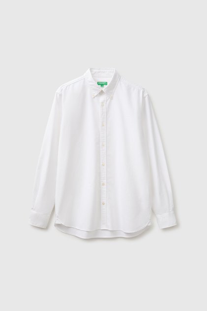 Men's White 100% Cotton Regular Fit Button-Down Shirt
