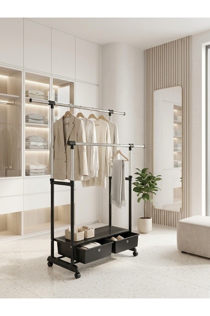 Movable Clothes Rack with Bottom Storage Drawers