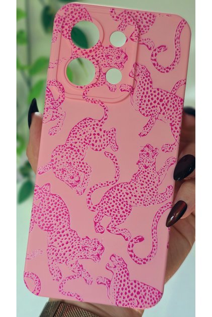 Redmi 15C 4g Compatible Leopard Pattern Shockproof Velvet Inside Candy Pink Silicone Phone Case