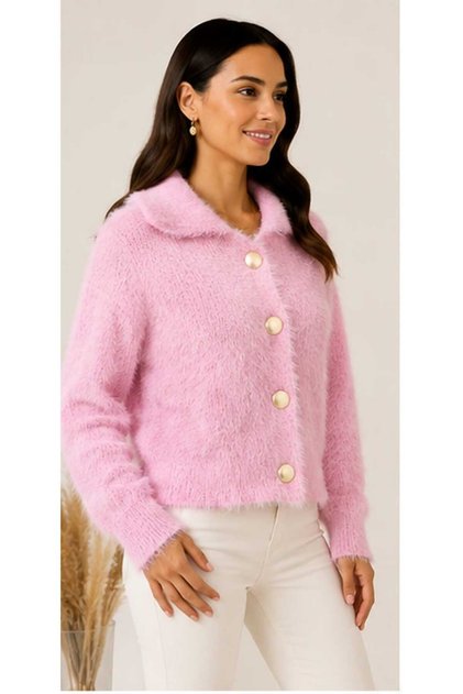 Asez Boutique Women's Soft Textured Fuzzy Bearded Yarn Knitwear Cardigan Shirt Collar Buttoned Long Sleeve 8009