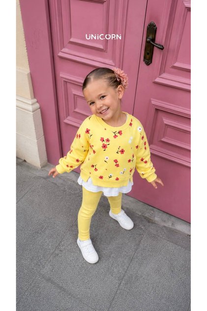 Unicorn Kids Girl's Yellow Floral Top and Bottom Set
