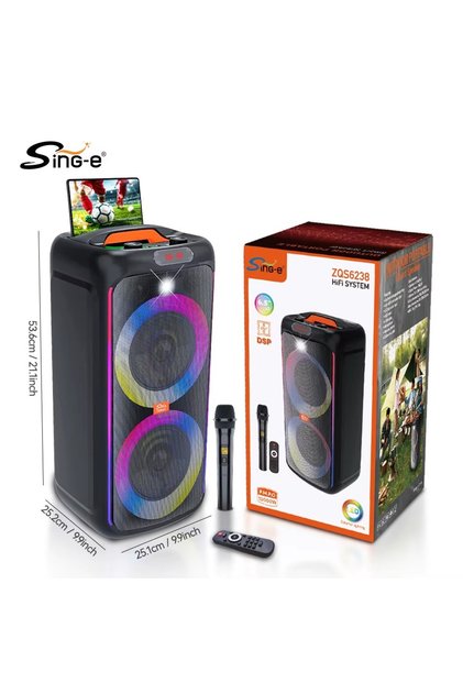 مكبر صوت بلوتوث لاسلكي SING-E ZQS6238 للاستخدام الخارجي والتخييم والكاريوكي؛ مكبر صوت محمول لـ KTV و DJ