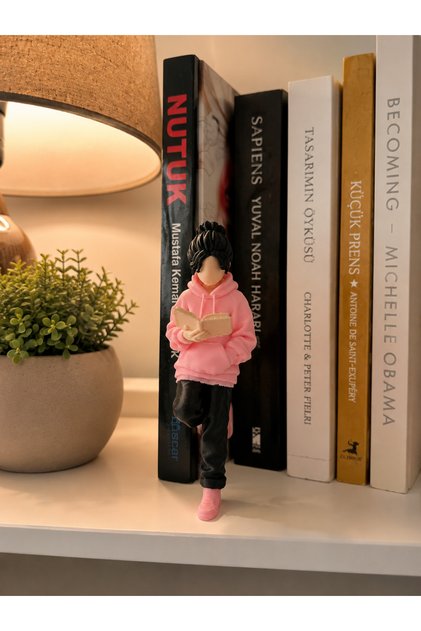 Kitap Kurdu Kitap Okuyan Kız Figürü | 3D Renkli Baskı | Urban Stil Kitaplık Dekoru | Özel Tasarım Dekoratif Biblo 12 cm