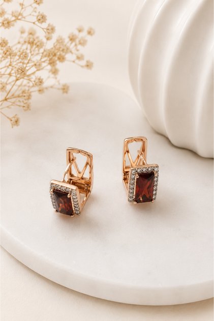 Red Stone Baguette Earrings