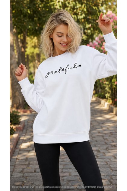Women's Grateful Heart Printed Round Neck Casual Cotton Basic Sweatshirt