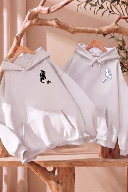 Dear Couple Combination Night and Light Fury Chest Printed Design Hooded Sweatshirt Set of 2
