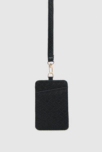 Office Business Women's Card Holder with Strap Black