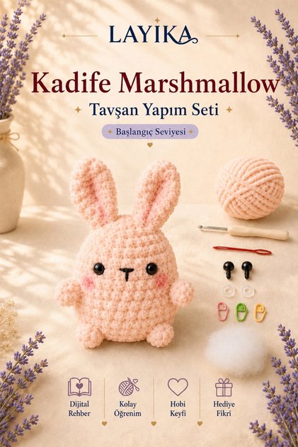 Layi̇ka Velvet Marshmallow Rabbit Knitting Kit – Amigurumi Making Set with Video Guide M06