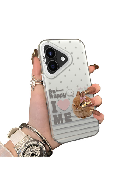 iPhone 16 Plus Compatible Hard Acrylic Back Silicone Edge Lens Protection Rabbit Case