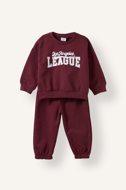 100% Cotton Crew Neck Printed Sweatshirt Top and Flexible Waist Sweatpants 2-Piece Set for Baby Boy H848