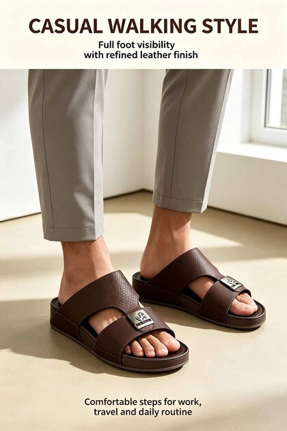 Saudi Locally Made Men Leather Slide Slippers, Ultra‑Light Ergonomic Design, Soft Sole Waterproof Anti‑Slip Fashion Sandals, Please Order One Size Larger