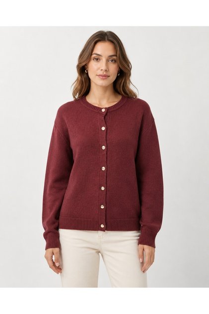 Women's Cardigan Buttoned Crew Neck Knitwear Soft Textured