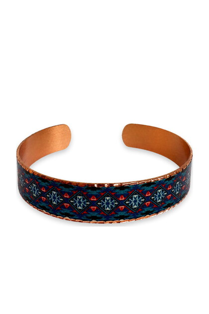Navy blue red micro flower thin copper bracelet, adjustable