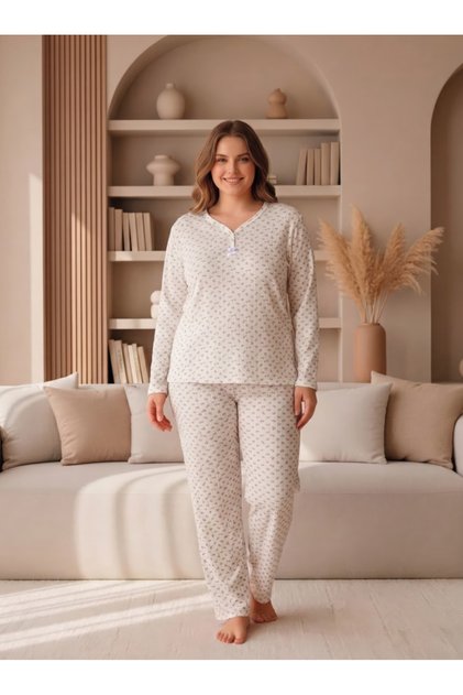 Battal Printed Report Interlock Long Sleeve Pajama Set