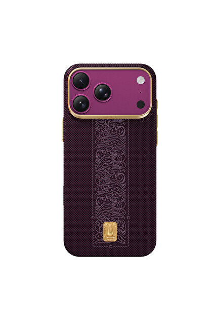 iPhone 18 Pro Max Kılıf M-safeli Aramid Skin Rise Serisi 24 Ayar Altın Kaplamalı Karbon Mor