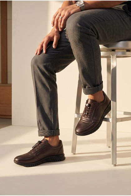 Inner and Outer Genuine Leather Full Orthopedic Comfortable Lightweight Daily Men's Brown Casual Shoes