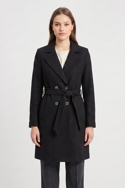 Kuşaklı ve Kruvaze Kapanışlı Tvüt Dokulu Blazer Ceket