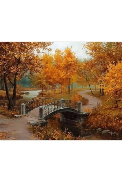 Pictură pe numere – Podul Auriu de Toamnă – Pânză pe șasiu din lemn 40×50 cm