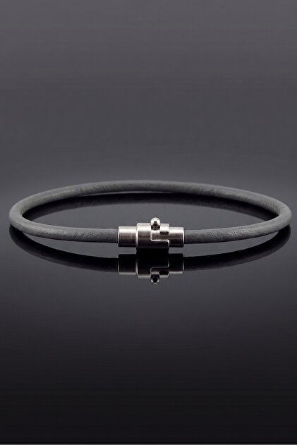 Grey Original Fine Leather Silver Color Clip Minimalist Men's Bracelet M072B