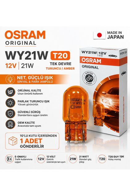 Original T20 WY21W 12V 21W Turuncu Amber Cam Ampul Sinyal Ampulü 1 Adet