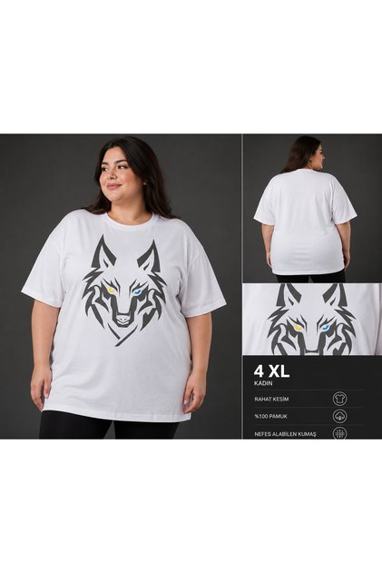 Unisex Oversize T-Shirt Blue-Eyed Wolf Printed 100% Cotton T-Shirt Large Size Comfortable Fit