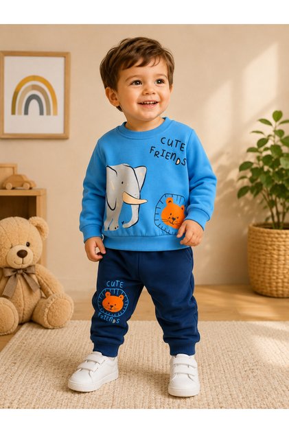 Elephant Printed Seasonal Boys' 2-Piece Set 1-4 Years Old