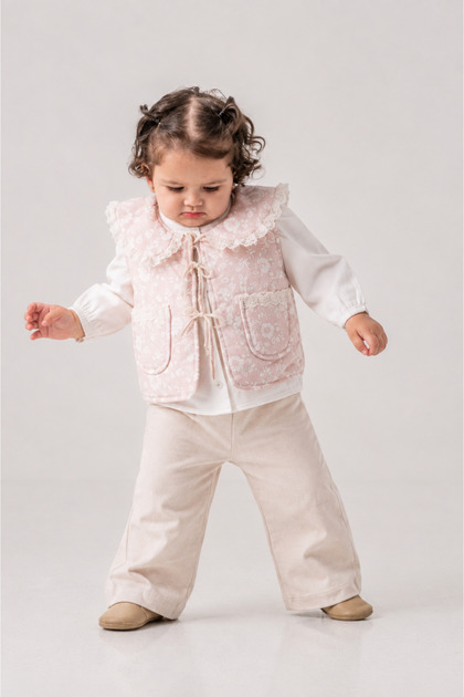 Baby Girl Floral Patterned Vest Shirt Trousers 3-Piece Set