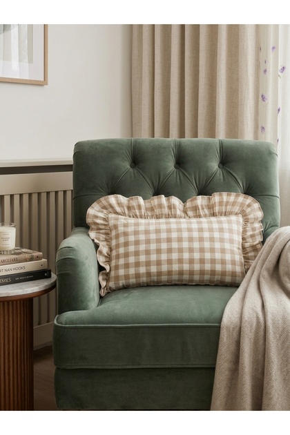 Ruffled Gingham Patterned Cushion Cover 30 X 50 Decorative Cushion Cover