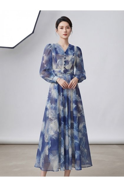 Maritte Co. Premium Batik Desen Şifon Elbise