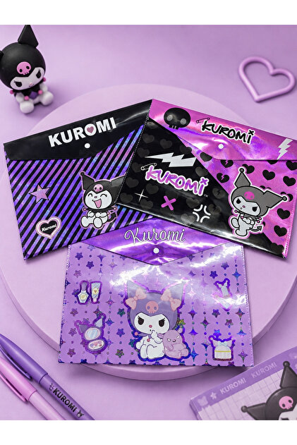 Lisanslı Yeni Sezon Tekli A4 Kuromi Çıt-Çıt Ödev Dosyası Mor - Pembe Kuromi Ödev Dosyası - 1 ADET