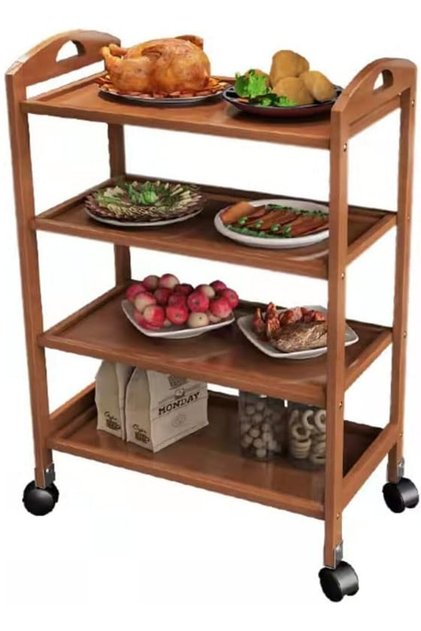 Bamboo Kitchen Trolley,3 And 4 Tier Kitchen Storage Rack Serving Trolley Island Cart with Ro