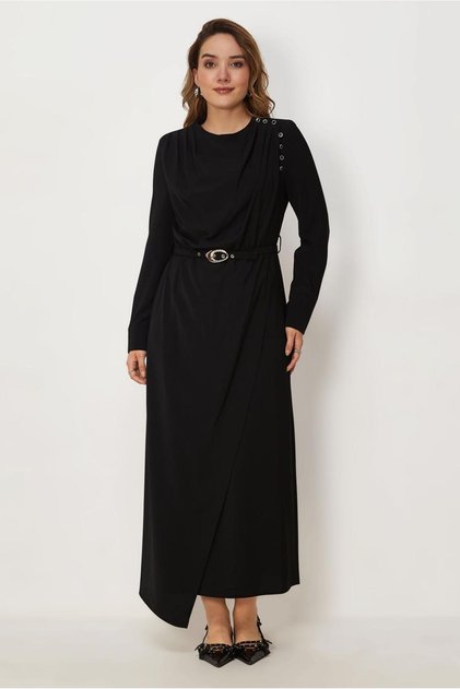 Belted Asymmetric Cut Dress 46885