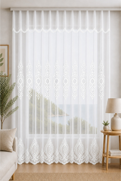 Çırağan 15815 Brode Special Size Tulle Curtain 200X250 1X2 Pleat