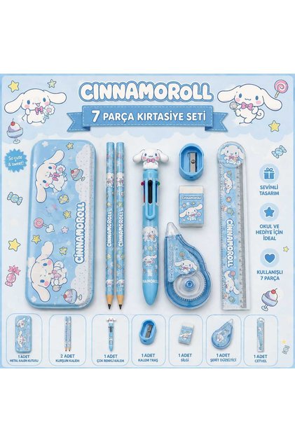 Sevimli Karakter Cinnamoroll 7 Parça Kırtasiye Hediye Seti