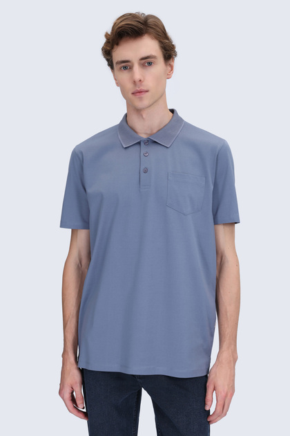 Indigo Regular Fit 100% Cotton Polo Collar Mercerized T-Shirt