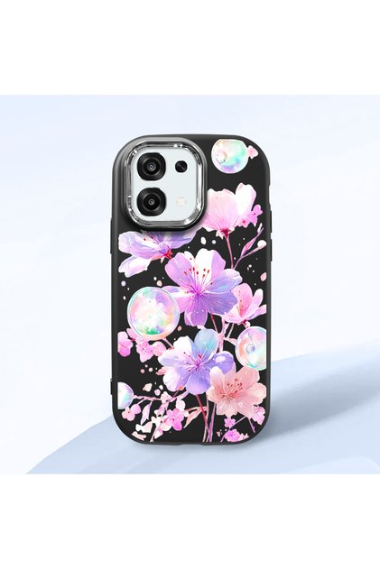 Oppo A6 Pro 4G/5G Compatible Shock-Absorbing Camera Protected Black Silicone Case Floral Print