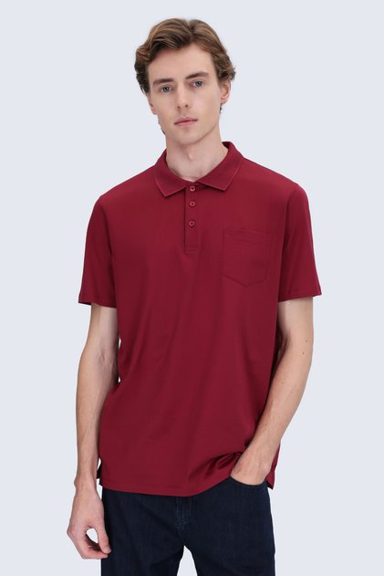 Burgundy Regular Fit Polo Collar 100% Mercerized Cotton T-Shirt