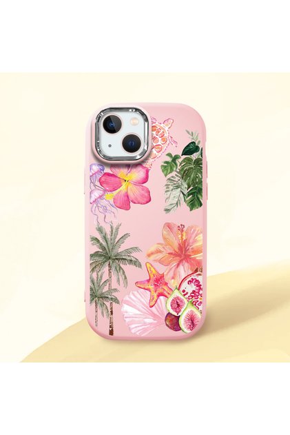 iPhone 13/14 Compatible Shock-Absorbing Camera Protected Pink Silicone Case Floral Print