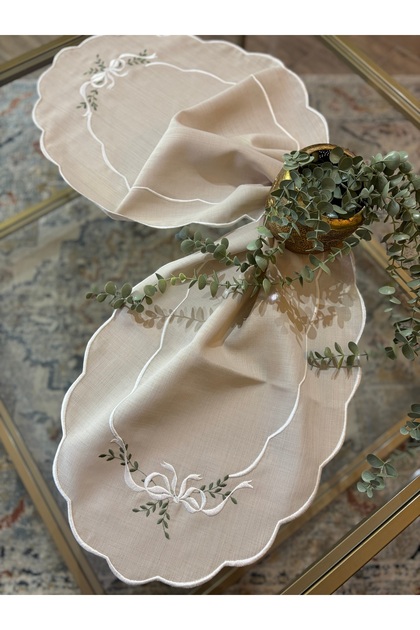 Florelle Runner, Keten Runner, Fiyonk Nakışlı Runner
