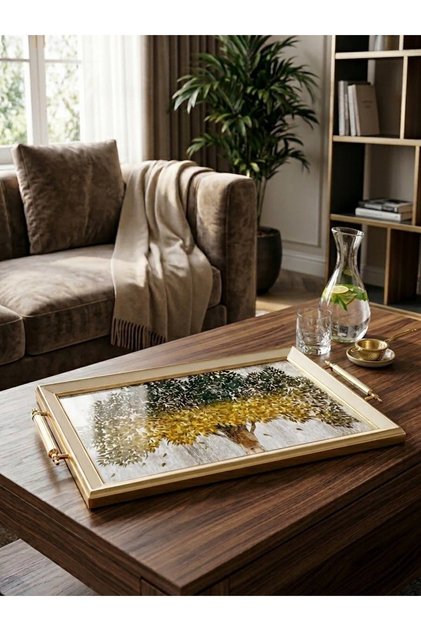 Tree of Life Patterned Glass Tea Coffee Breakfast Presentation Tray 42X30