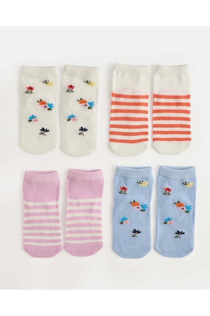 Infant Girls Assorted Floral And Stripe Ankle Socks (Pack Of 4)