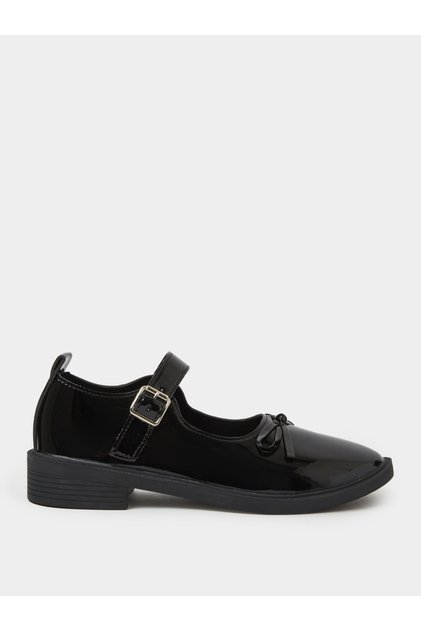 Black Patent Mary Jane Flats with Bow Detail
