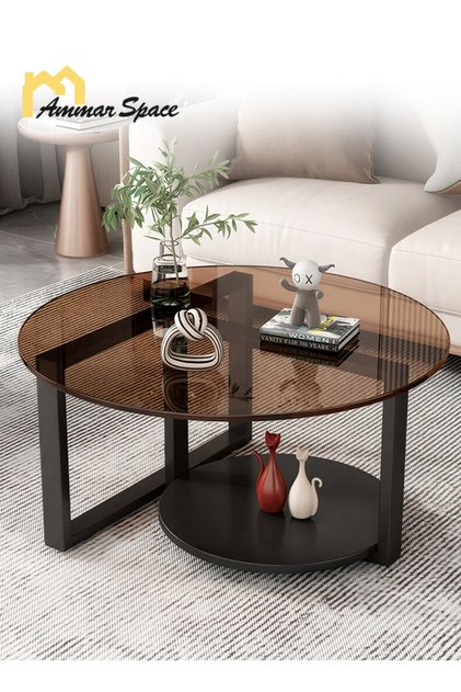 Modern Glass Top Coffee Table with Wooden Legs, Safe Rounded Corners , Living Room Center Table 70x46cm